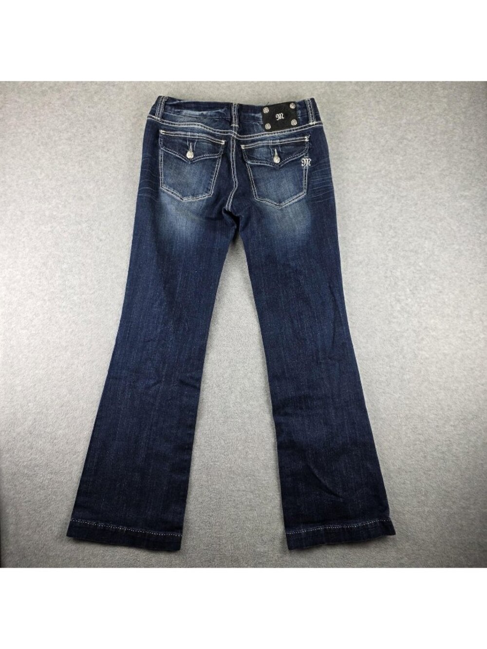 Miss Me Jeans Womens 30 Blue Wide-Leg Stretch Embroidered Dark Wash Denim